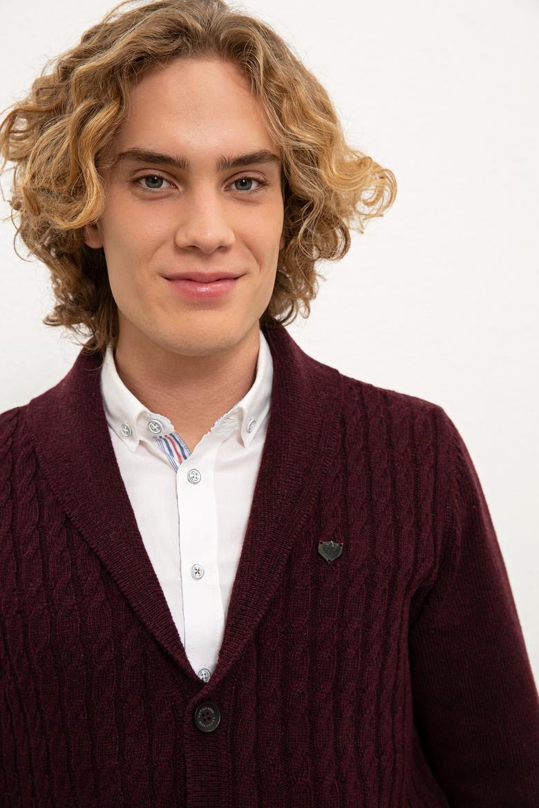 Erkek Bordo Triko Hırka - 50228363058