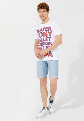 Erkek Beyaz Bisiklet Yaka Tişört - 50248611005