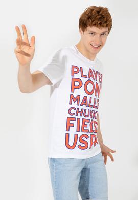 Erkek Beyaz Bisiklet Yaka Tişört - 50248611005