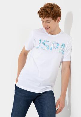 Erkek Beyaz Bisiklet Yaka Tişört - 50248598005