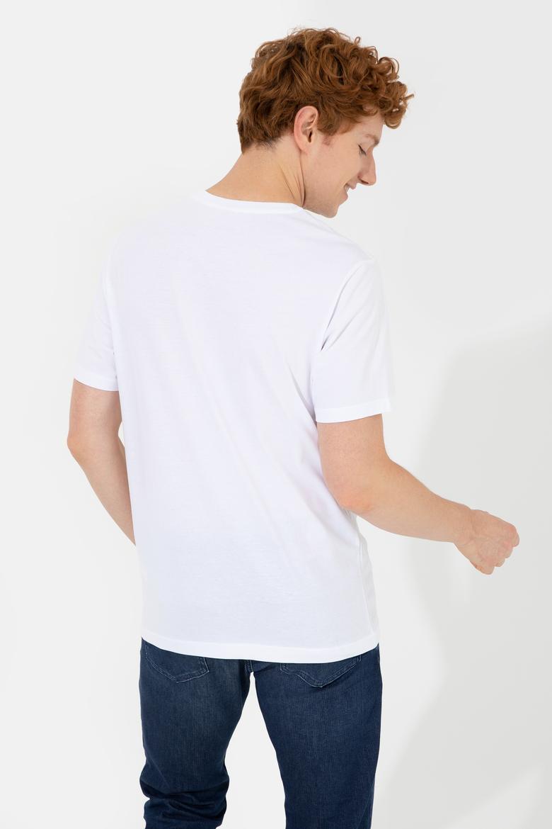 Erkek Beyaz Bisiklet Yaka Tişört - 50248598005