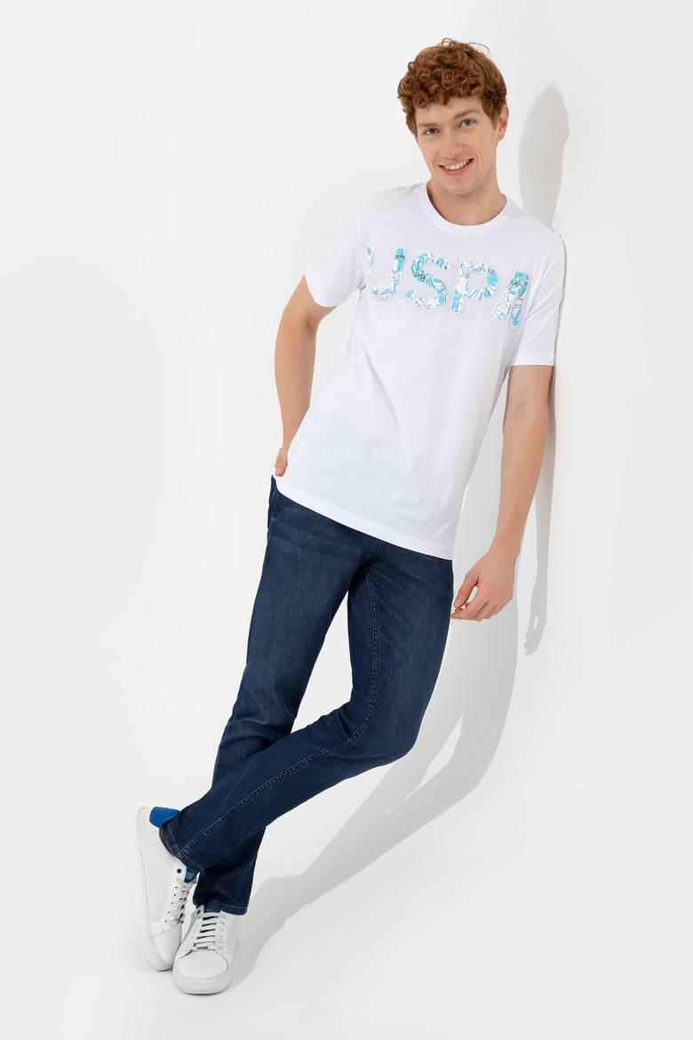 Erkek Beyaz Bisiklet Yaka Tişört - 50248598005