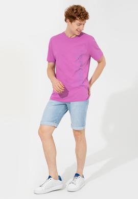 Erkek Menekşe Bisiklet Yaka Tişört - 50247340166