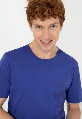 Erkek Mavi Bisiklet Yaka Tişört - 50247340186