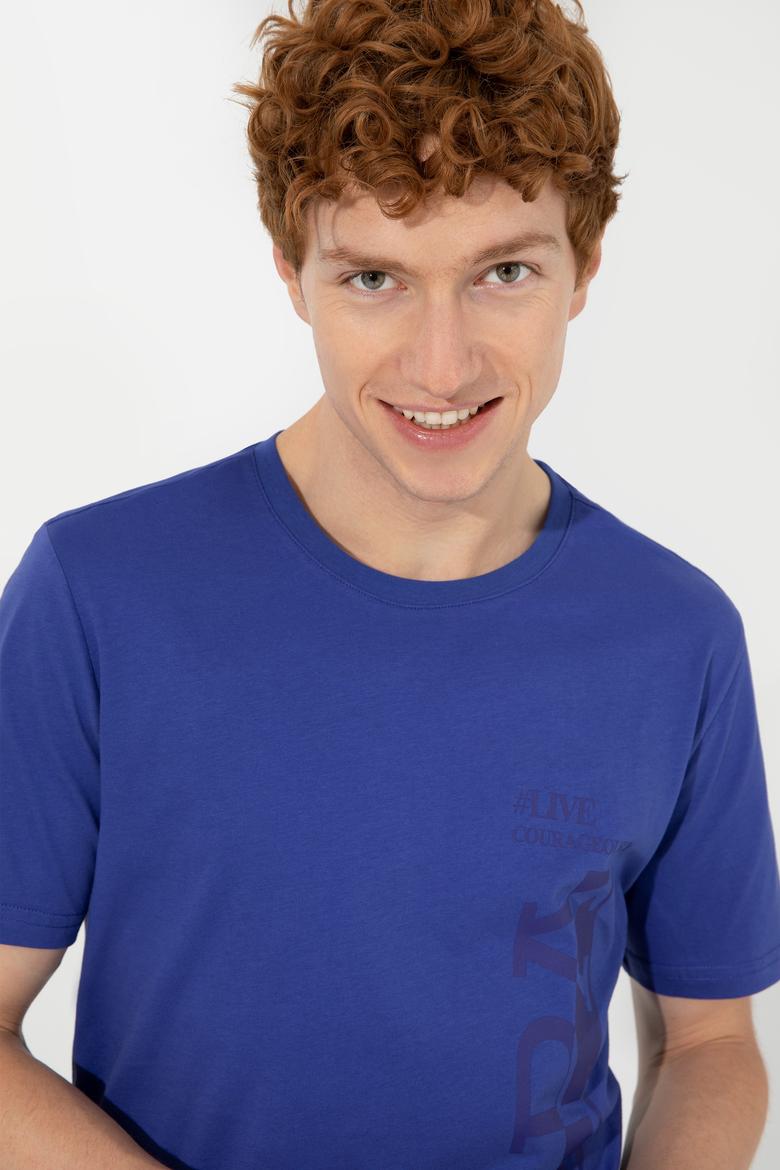 Erkek Mavi Bisiklet Yaka Tişört - 50247340186