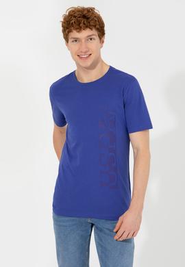 Erkek Mavi Bisiklet Yaka Tişört - 50247340186