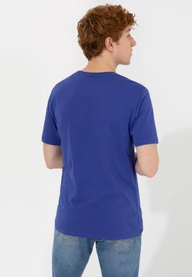 Erkek Mavi Bisiklet Yaka Tişört - 50247340186