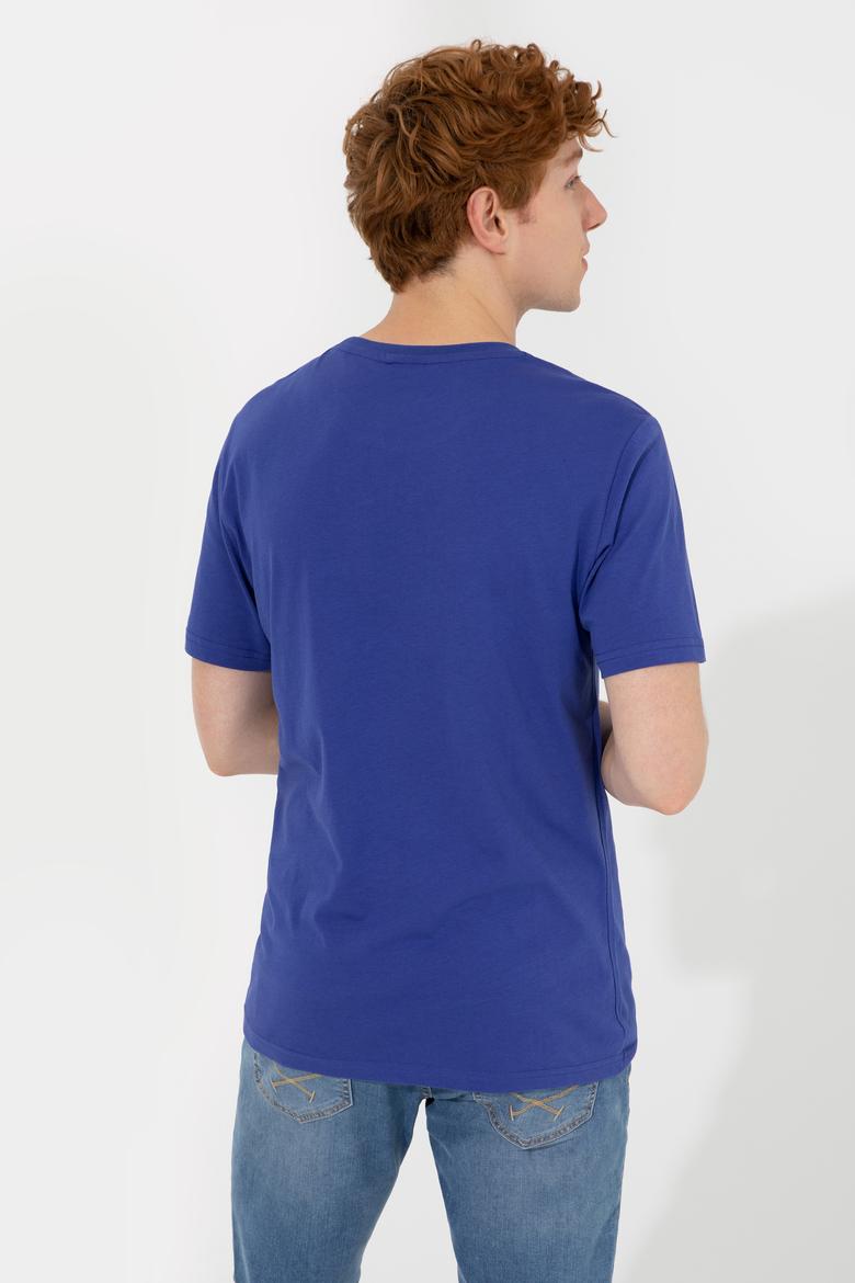 Erkek Mavi Bisiklet Yaka Tişört - 50247340186