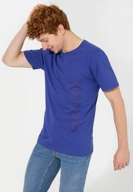 Erkek Mavi Bisiklet Yaka Tişört - 50247340186