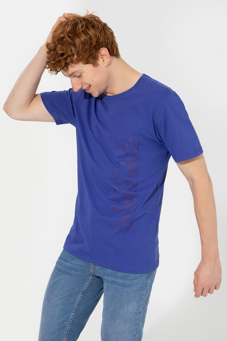 Erkek Mavi Bisiklet Yaka Tişört - 50247340186