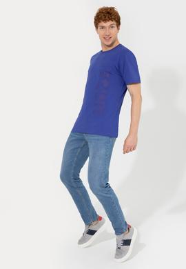 Erkek Mavi Bisiklet Yaka Tişört - 50247340186