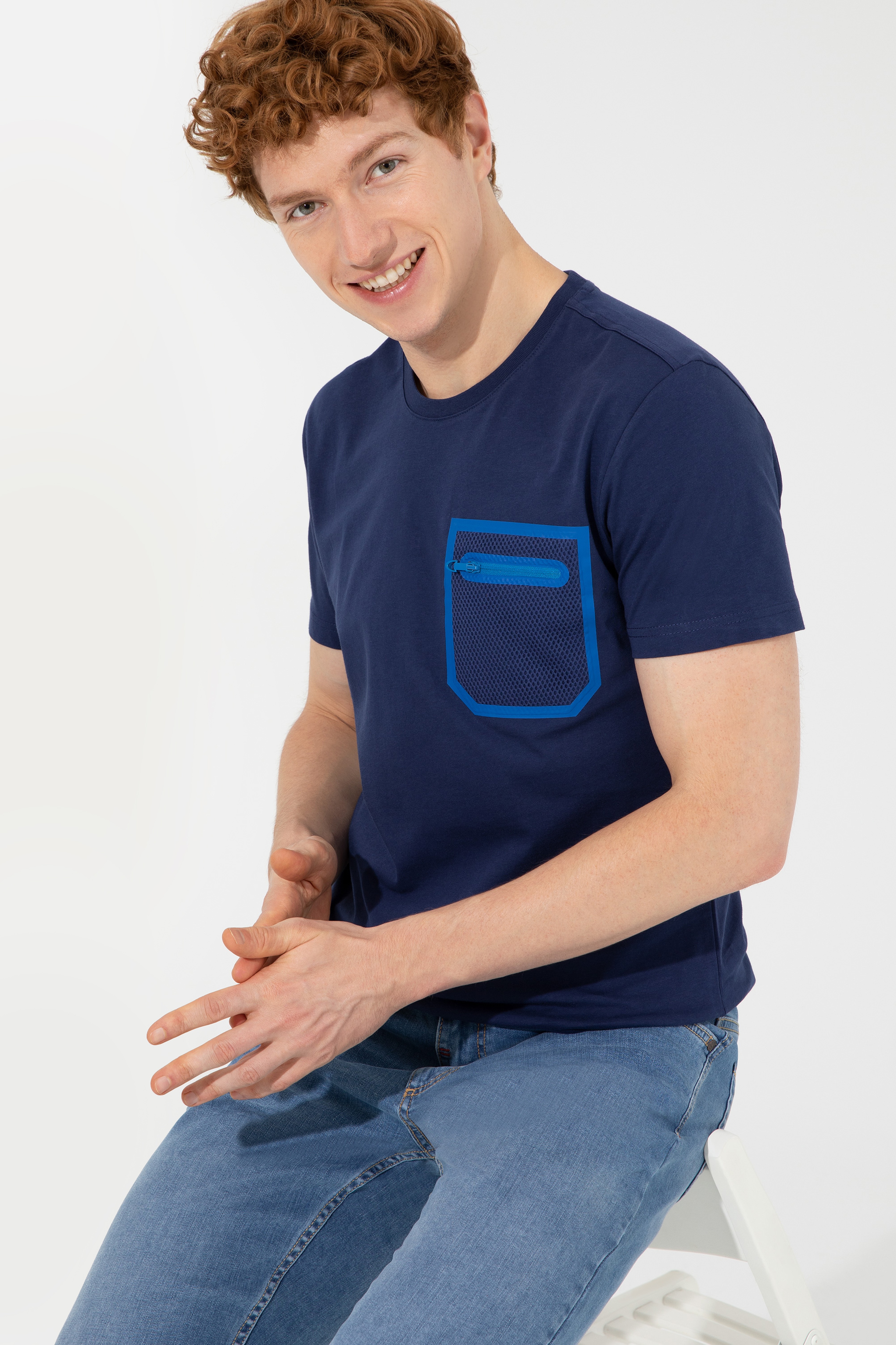 Erkek Lacivert Bisiklet Yaka Tişört - Image 4