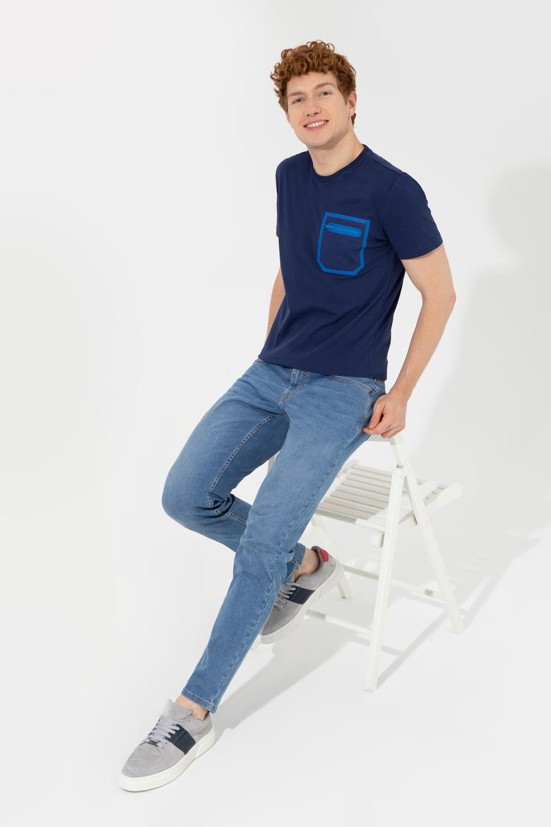 Erkek Lacivert Bisiklet Yaka Tişört - 50249187010