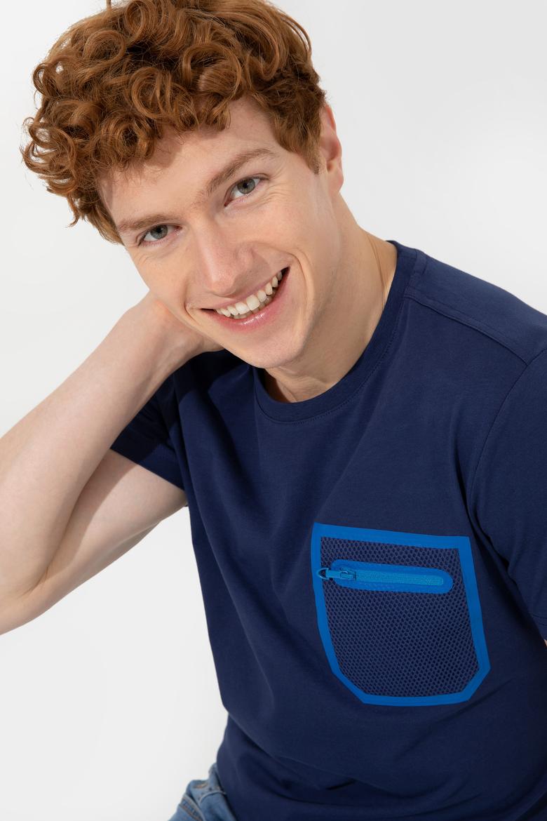 Erkek Lacivert Bisiklet Yaka Tişört - 50249187010