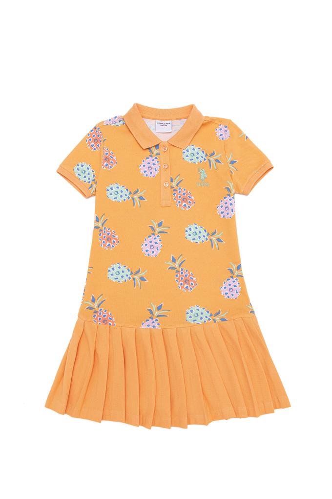 Kız Çocuk Turuncu Kısa Kol Örme Elbise
