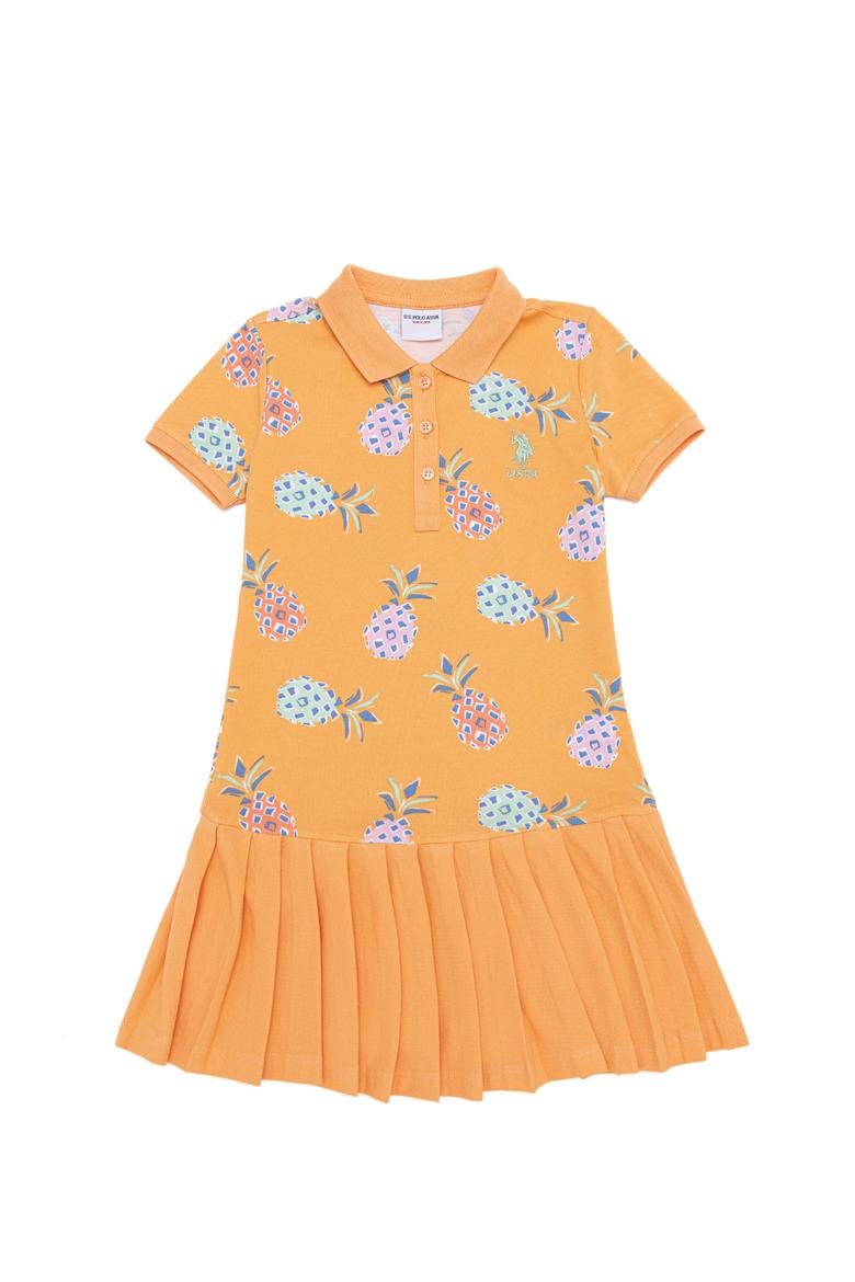 Kız Çocuk Turuncu Kısa Kol Örme Elbise