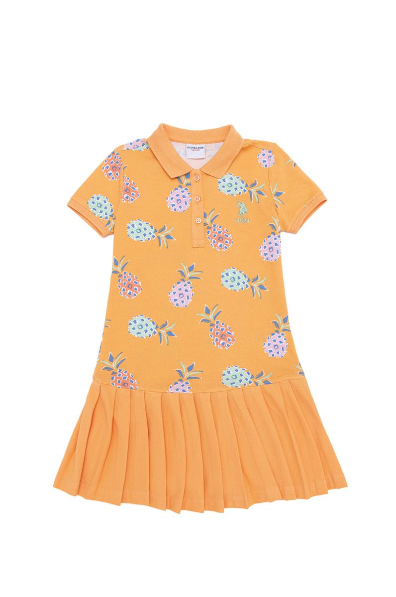 Kız Çocuk Turuncu Kısa Kol Örme Elbise
