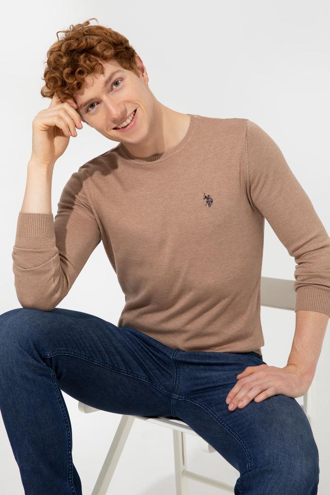 Erkek Camel Melanj Bisiklet Yaka Basic Triko Kazak