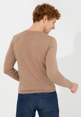 Erkek Camel Melanj Bisiklet Yaka Basic Triko Kazak - 50251887059