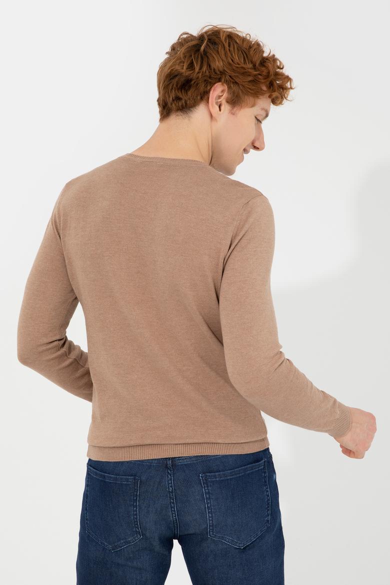 Erkek Camel Melanj Bisiklet Yaka Basic Triko Kazak - 50251887059