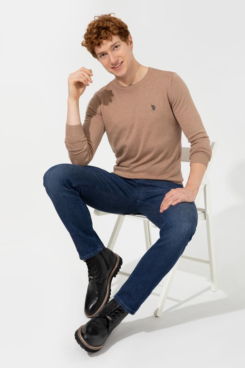 Erkek Camel Melanj Bisiklet Yaka Basic Triko Kazak - 50251887059