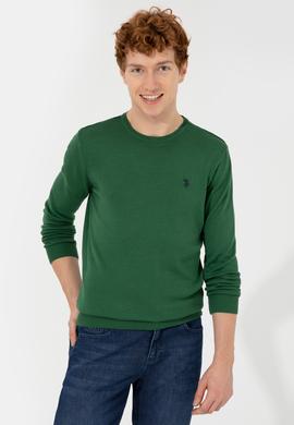 Erkek Yeşil Bisiklet Yaka Basic Triko Kazak - 50251887073