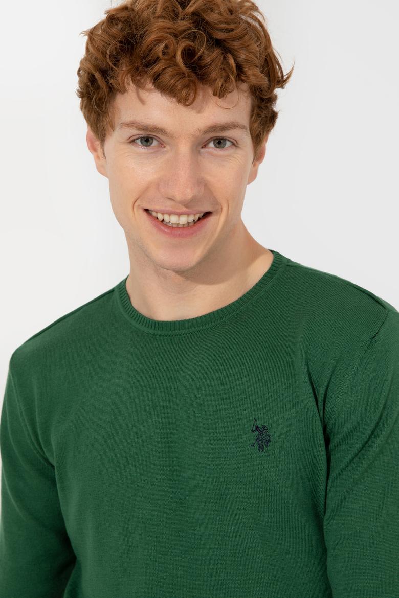 Erkek Yeşil Bisiklet Yaka Basic Triko Kazak - 50251887073