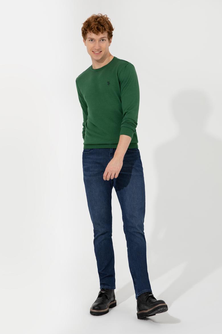 Erkek Yeşil Bisiklet Yaka Basic Triko Kazak - 50251887073