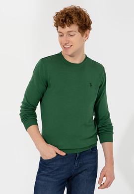 Erkek Yeşil Bisiklet Yaka Basic Triko Kazak - 50251887073