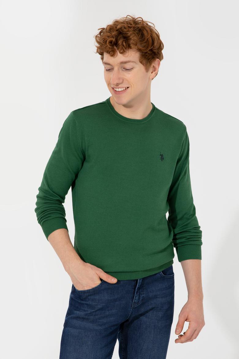 Erkek Yeşil Bisiklet Yaka Basic Triko Kazak - 50251887073