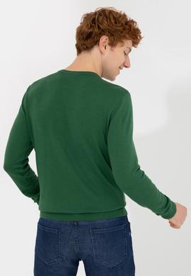 Erkek Yeşil Bisiklet Yaka Basic Triko Kazak - 50251887073