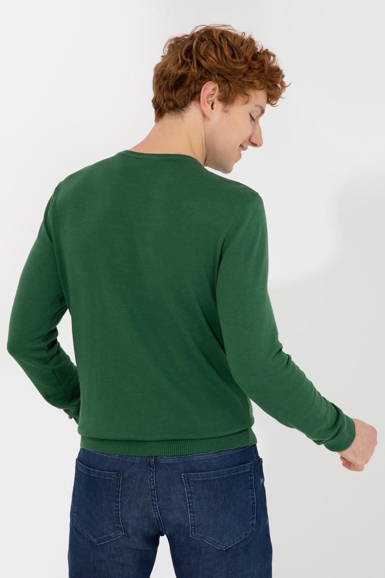 Erkek Yeşil Bisiklet Yaka Basic Triko Kazak - 50251887073