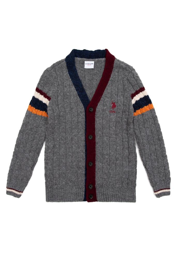 Erkek Çocuk Gri Melanj V - Yaka Triko Hırka