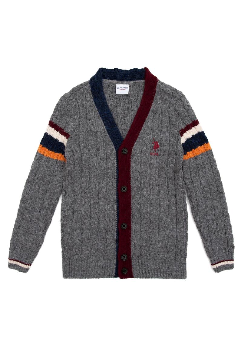 Erkek Çocuk Gri Melanj V - Yaka Triko Hırka