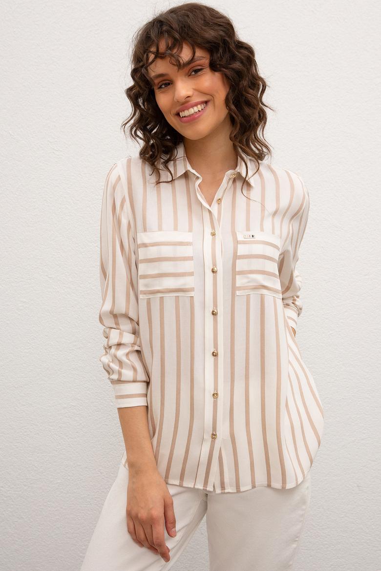 Kadın Beyaz Gömlek Uzunkol