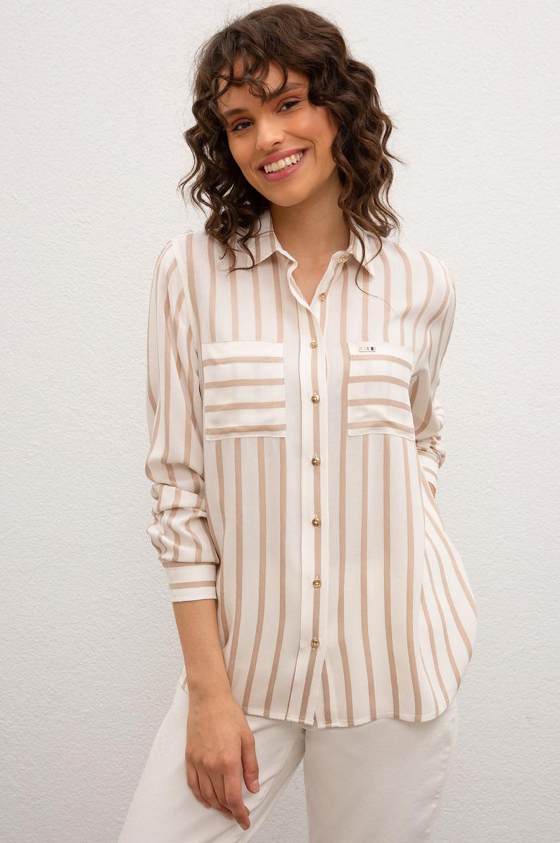 Kadın Beyaz Gömlek Uzunkol