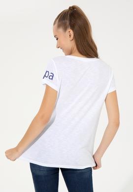 Kadın Beyaz Bisiklet Yaka T-Shirt - 50248142012