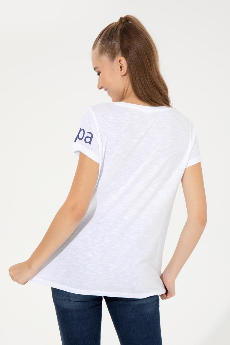 Kadın Beyaz Bisiklet Yaka T-Shirt - 50248142012