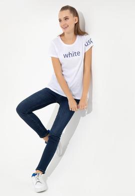 Kadın Beyaz Bisiklet Yaka T-Shirt - 50248142012