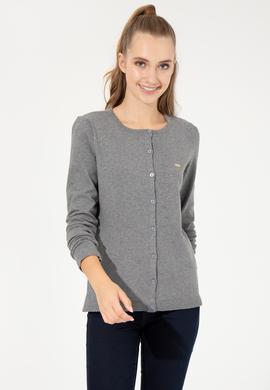 Kadın Gri Melanj Basic Triko Hırka - 50251904050