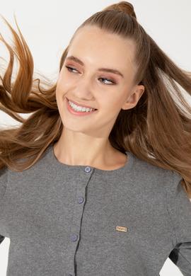 Kadın Gri Melanj Basic Triko Hırka - 50251904050