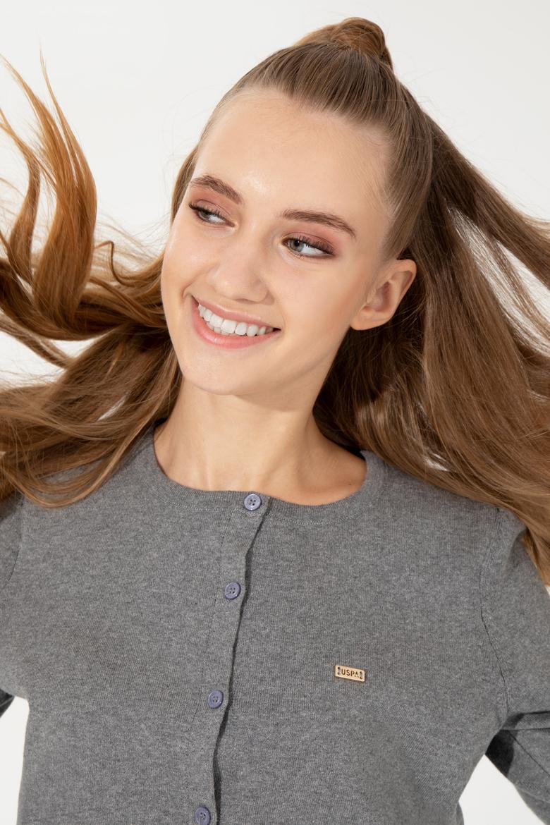 Kadın Gri Melanj Basic Triko Hırka - 50251904050