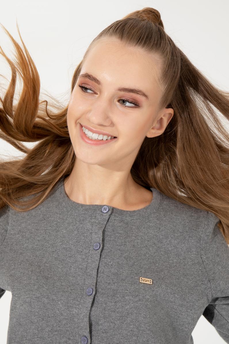 Kadın Gri Melanj Basic Triko Hırka