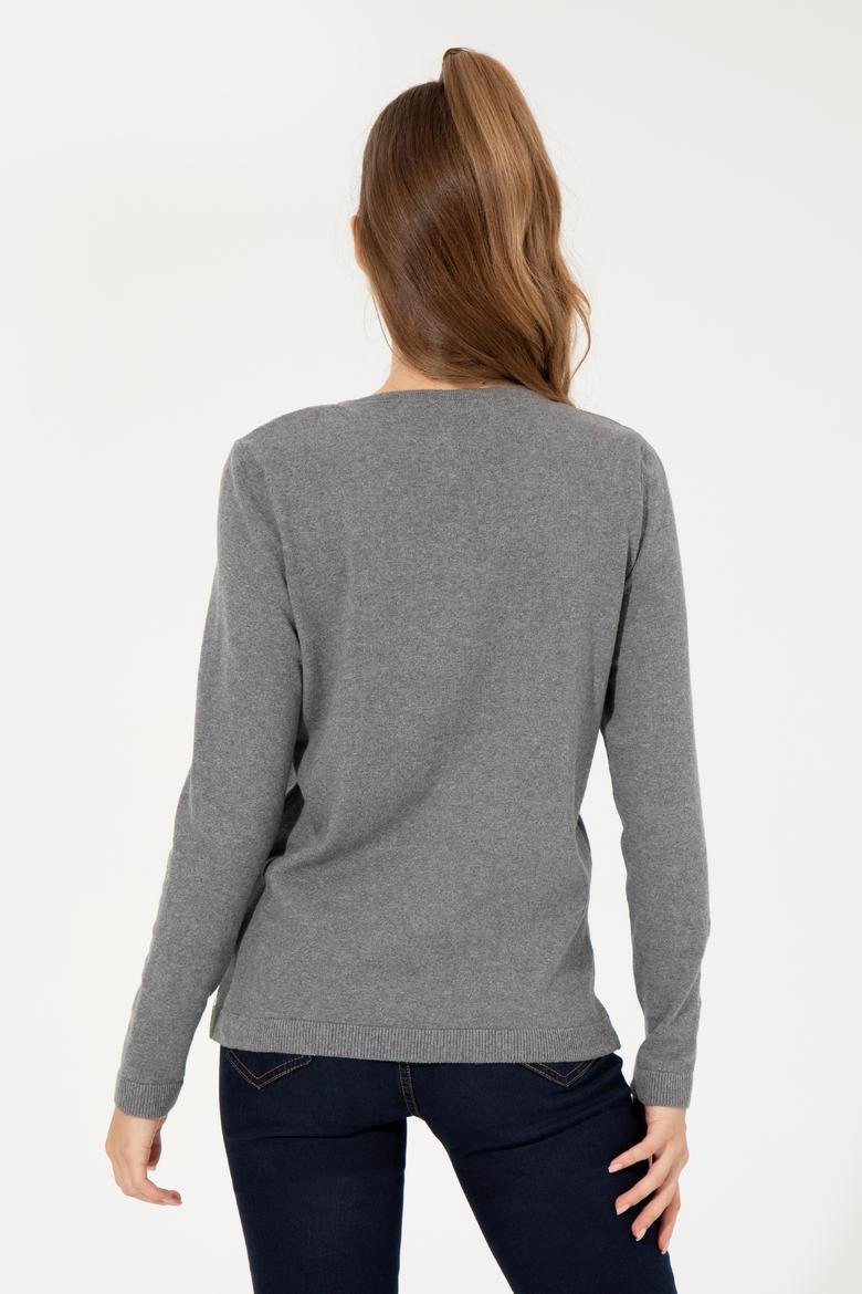 Kadın Gri Melanj Basic Triko Hırka - 50251904050