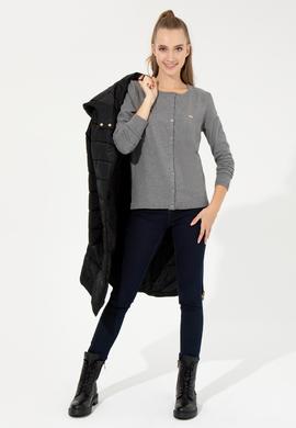 Kadın Gri Melanj Basic Triko Hırka - 50251904050