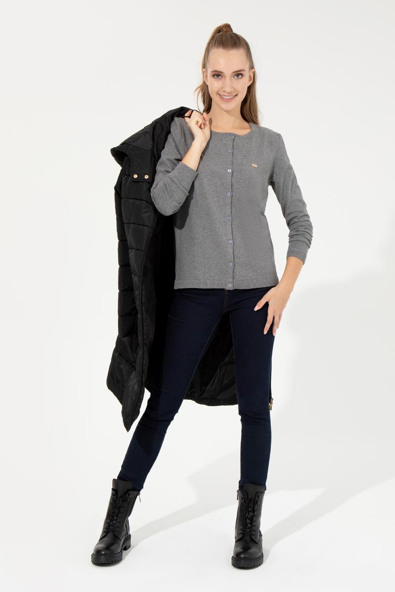 Kadın Gri Melanj Basic Triko Hırka - 50251904050