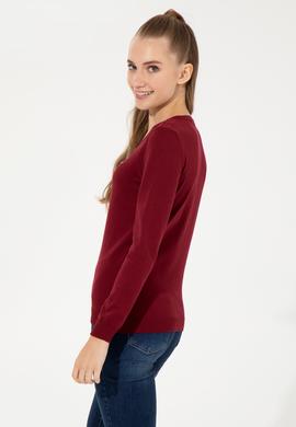 Kadın Bordo V Yaka Basic Kazak - 50255648005