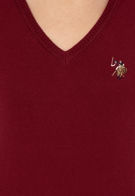 Kadın Bordo V Yaka Basic Kazak - 50255648004