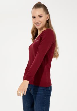 Kadın Bordo V Yaka Basic Kazak - 50255648004