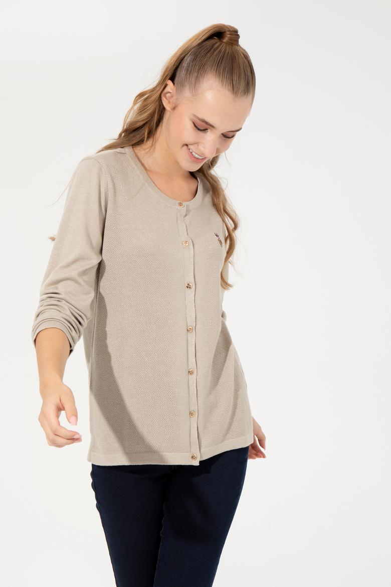 Kadın Taş Melanj Basic Triko Hırka - 50253697036